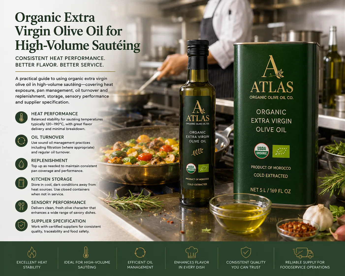 Organic Extra Virgin Olive Oil for High-Volume Sautéing