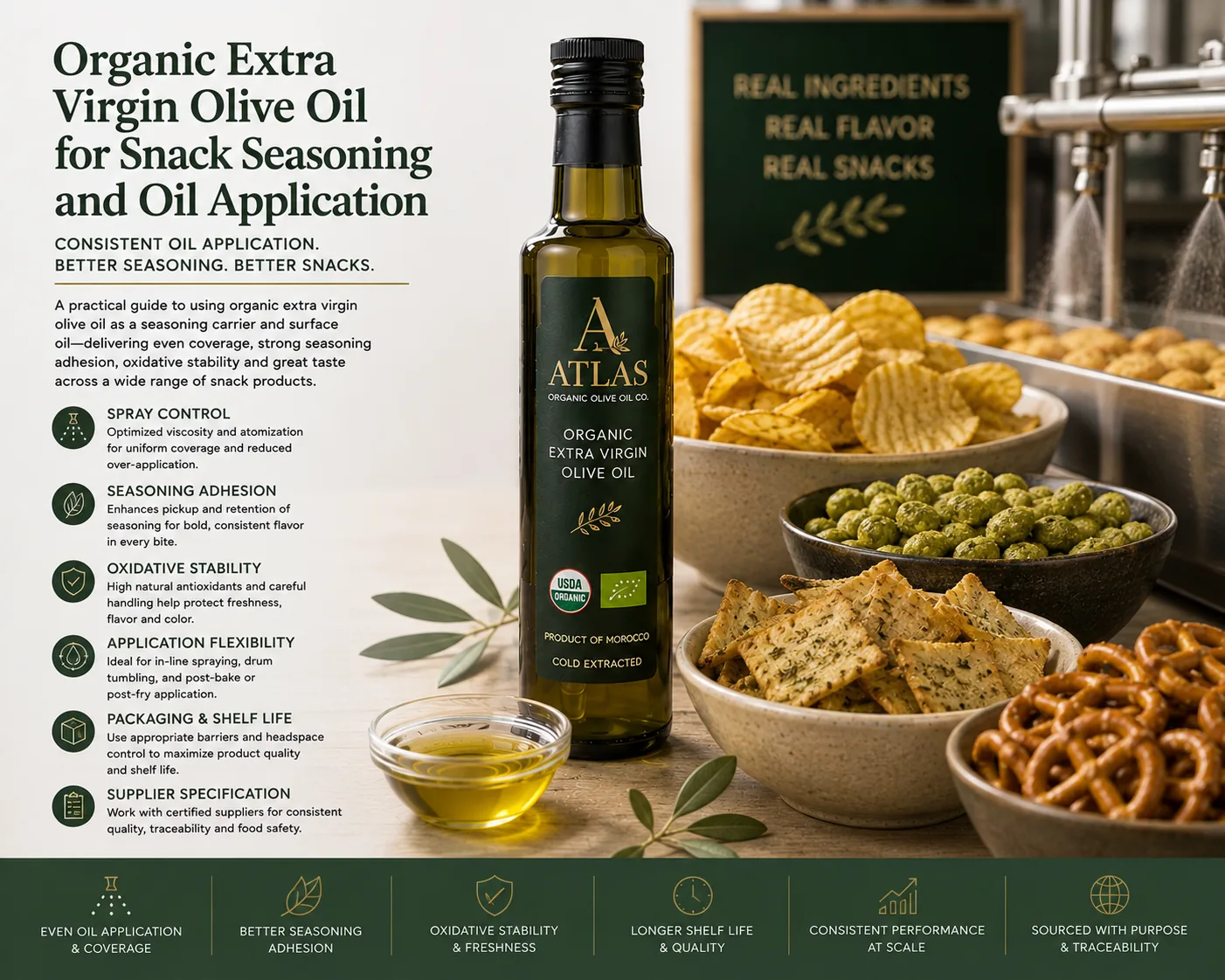 Organic Extra Virgin Olive Oil for Snack Seasoning and Oil Application