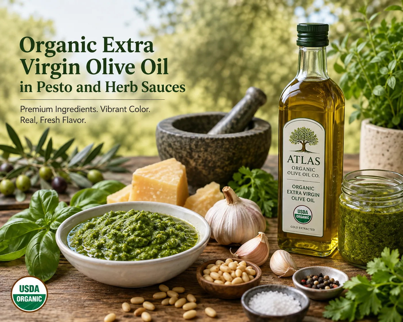 Organic Extra Virgin Olive Oil in Pesto and Herb Sauces