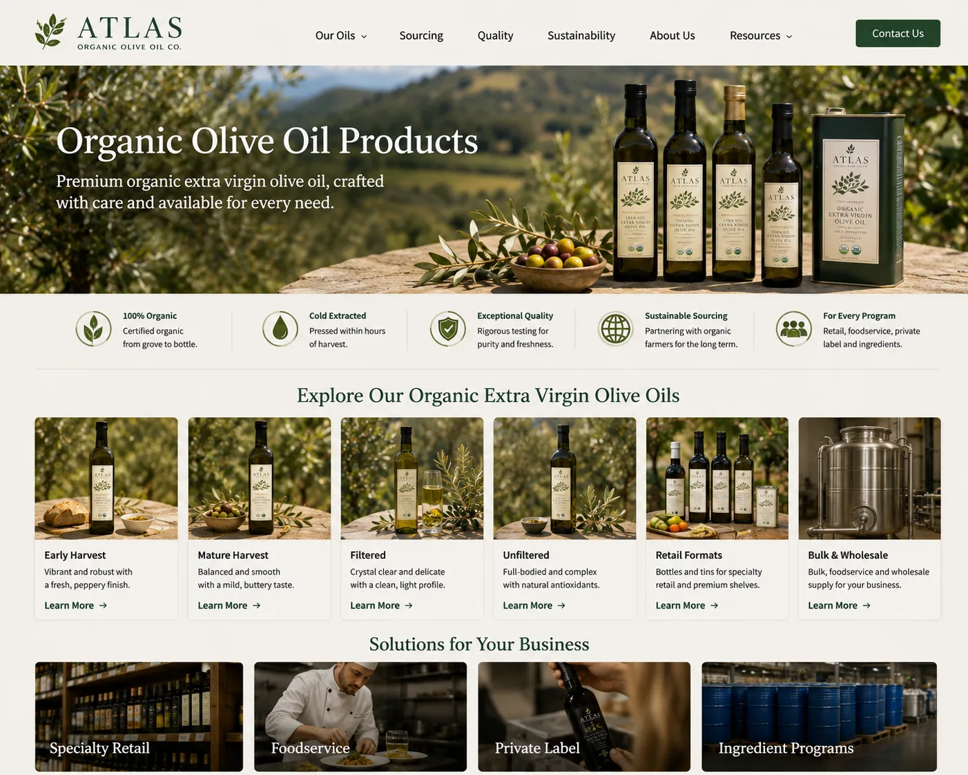 Premium organic olive oil product range